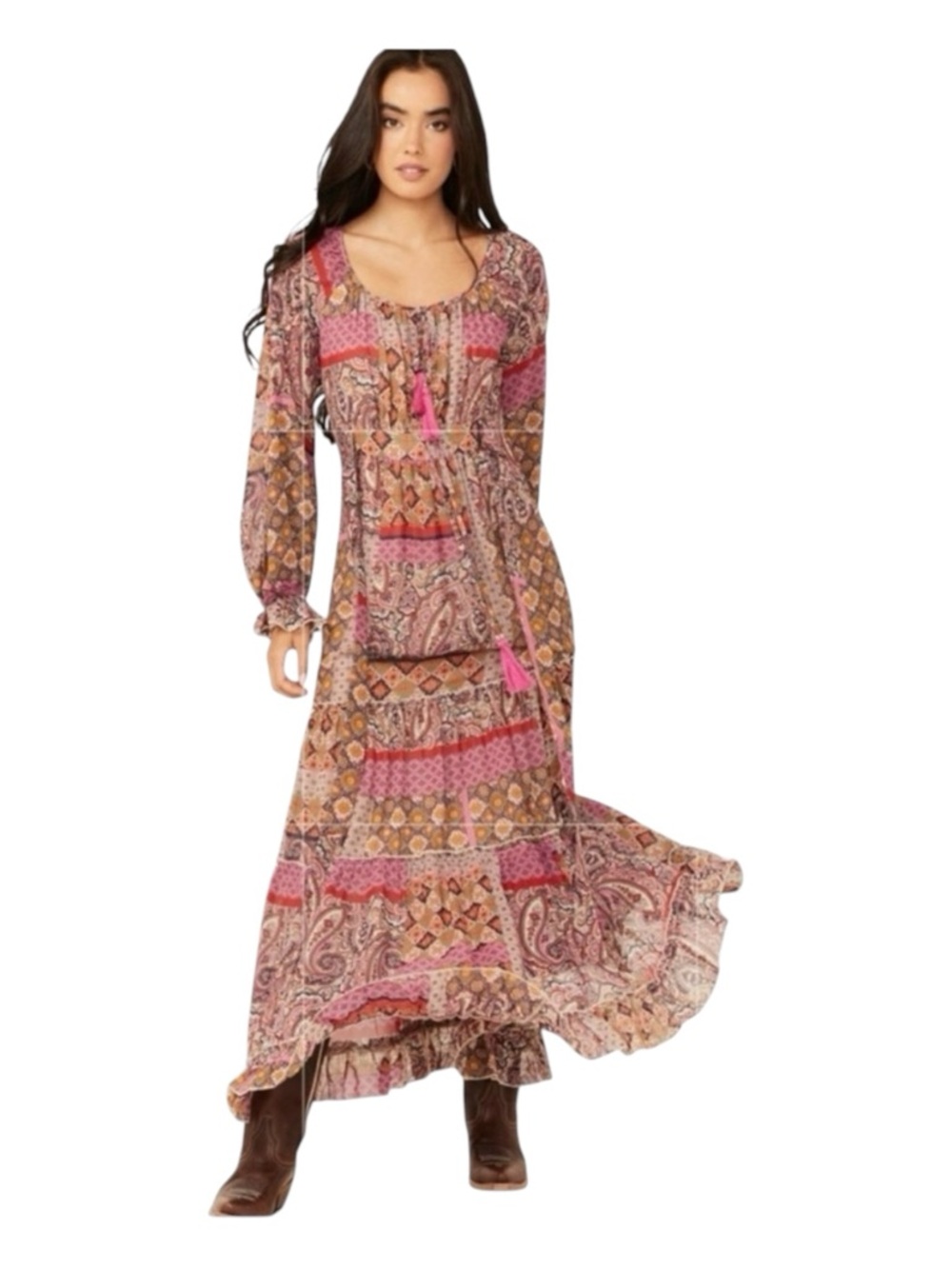 MOLLY BRACKEN Livia Floral Maxi Dress in Fushia Multi, Size XS.